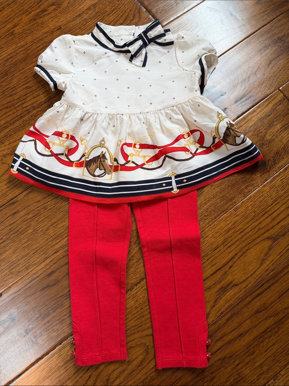 Navy Quilted Jacket, Red Leggings & Equestrain White Top Set - Picture 5 of 5